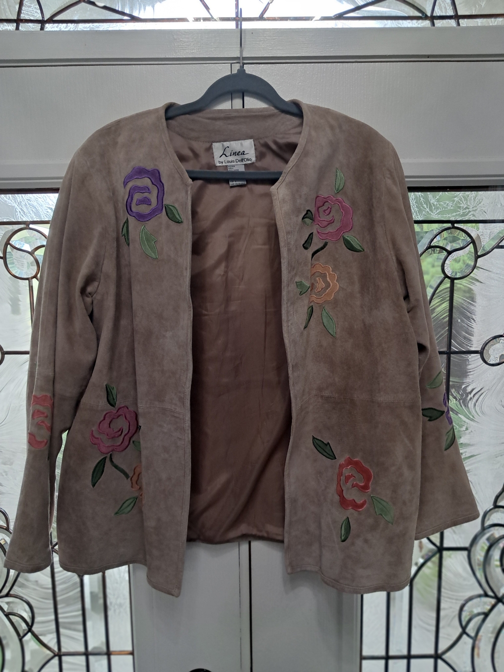 Linea by Louis Dell'Olio Taupe Suede Floral Appliqué Jacket